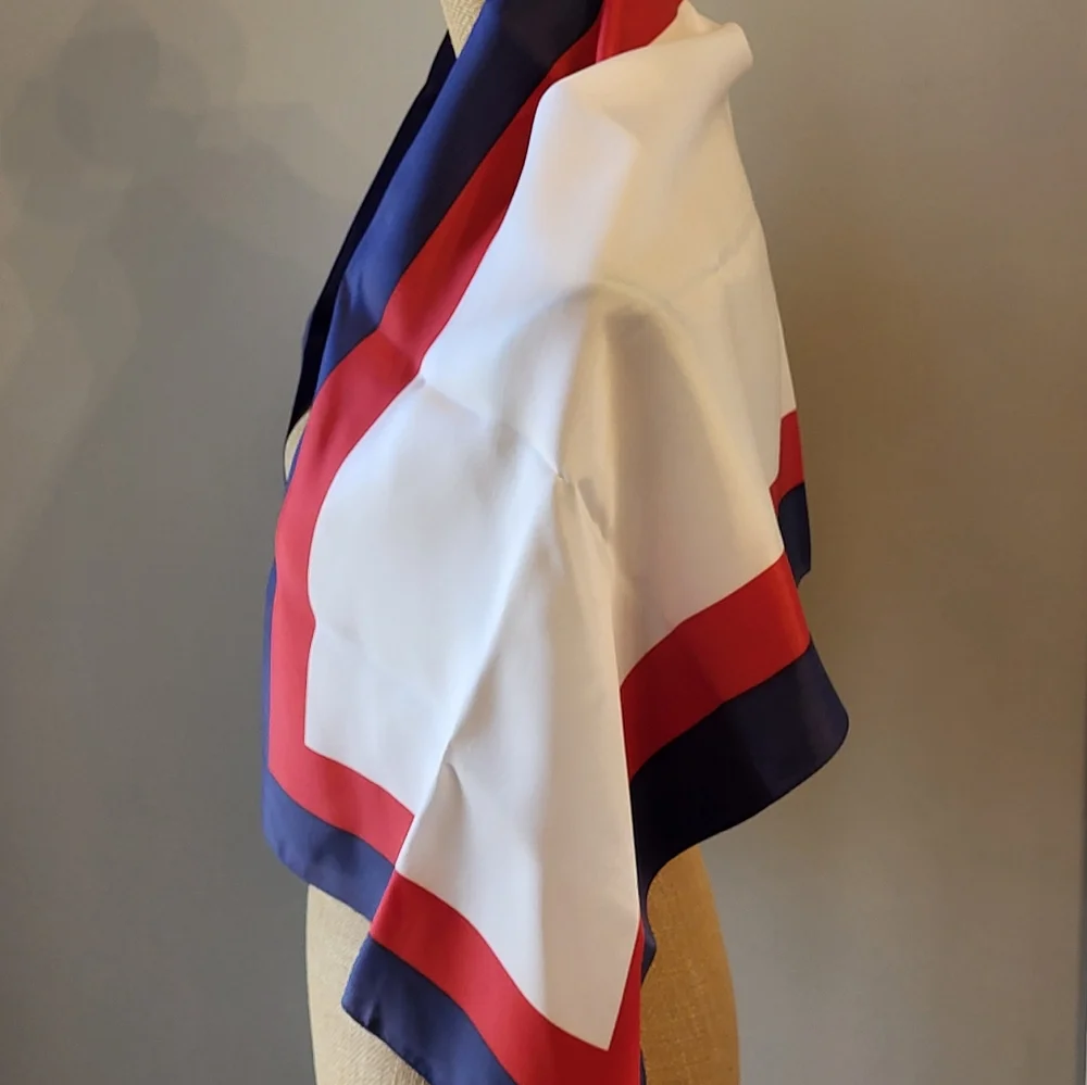 St. Michael 60s Rayon Twill Rectangular Red/white/blue Scarf Made In Italy